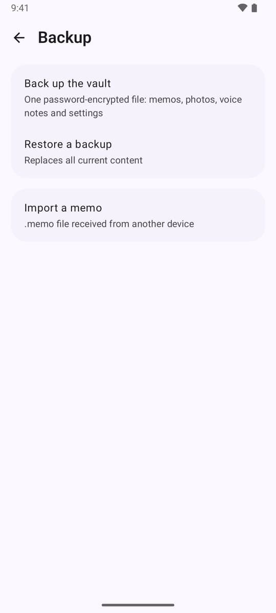 Ajustes de copia de seguridad de MemoLock