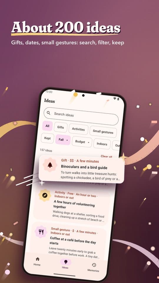 Surprise! idea list with search and filters